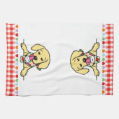 イエロー・ラブラドール・レトリーバーの子犬のアイスクリーム キッチンタオル (横)