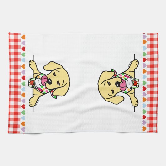 イエロー・ラブラドール・レトリーバーの子犬のアイスクリーム キッチンタオル (横)