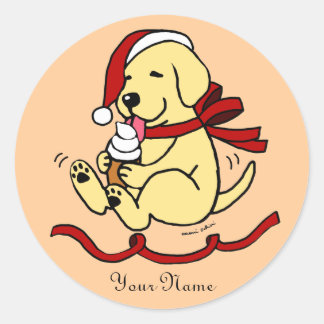 イエロー・ラブラドール・レトリーバーの子犬のクリスマス漫画のステッカー ラウンドシール