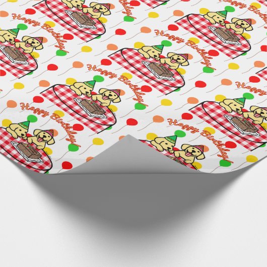 イエロー・ラブラドール・レトリーバーの子犬のハッピーバースデー ラッピングペーパー (角)