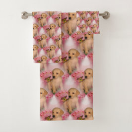 イエロー・ラブラドール・レトリーバーの子犬の蝶の動物の柄   バスタオルセット