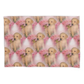 イエロー・ラブラドール・レトリーバーの子犬の蝶の動物の柄 枕カバー (正面)