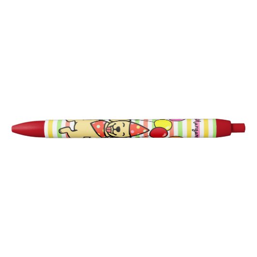 イエロー・ラブラドール・レトリーバーの子犬の誕生日の気球 黒ボールペン (正面)