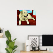 イエロー・ラブラドール・レトリーバーの椅子 ポスター (ホームオフィス)