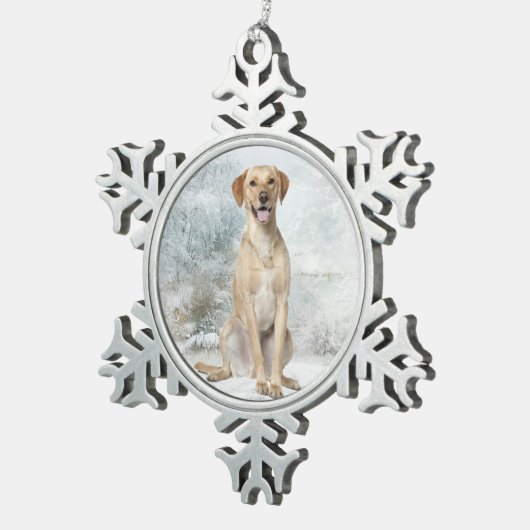 イエロー・ラブラドール・レトリーバーオーナメント スノーフレークピューターオーナメント (右)