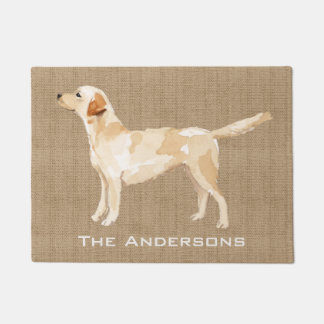 イエロー・ラブラドール・レトリーバーカスタム水カラーシルエットタンバーラップ ドアマット