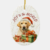 イエロー・ラブラドール・レトリーバーギフトボックスジョイズトゥザワールドホリデイ セラミックオーナメント (正面)