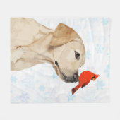 イエロー・ラブラドール・レトリーバークリスマスドッグラブラドール フリースブランケット (正面(横))