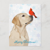 イエロー・ラブラドール・レトリーバークリスマス（鳥）ショウジョウコウカンチョウ – かわいいラブラド シーズンポストカード (正面)