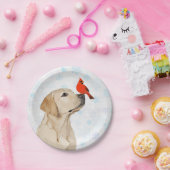 イエロー・ラブラドール・レトリーバークリスマス（鳥）ショウジョウコウカンチョウ – かわいいラブラド ペーパープレート (パーティー)