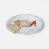 イエロー・ラブラドール・レトリーバークリスマス（鳥）ショウジョウコウカンチョウ – かわいいラブラド ペーパープレート (アングル)