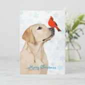 イエロー・ラブラドール・レトリーバークリスマス(鳥)ショウジョウコウカンチョウ – かわいいラブラド 招待状 (スタンド正面)
