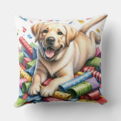 イエロー・ラブラドール・レトリーバーパピよくはしゃぐーホリデーラブラドールドッグ クッション (裏面)