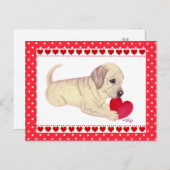 イエロー・ラブラドール・レトリーバーパピーバレンタインズデイカード シーズンポストカード (正面/裏面)