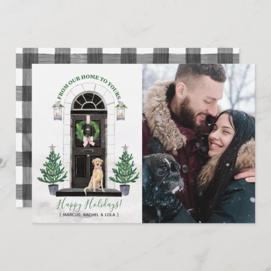 イエロー・ラブラドール・レトリーバーラブラドールレトリエバーホリデーフォトカード 招待状 (正面/裏面)