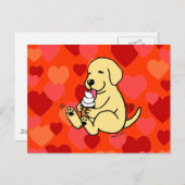 イエロー・ラブラドール・レトリーバーリッキングアイスクリームとハート ポストカード (正面/裏面)