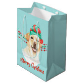 イエロー・ラブラドール・レトリーバーレトリエバーサンタハットホリデイビーズ ミディアムペーパーバッグ (正面アングル)