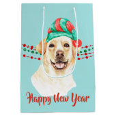 イエロー・ラブラドール・レトリーバーレトリエバーサンタハットホリデイビーズ ミディアムペーパーバッグ (裏面)