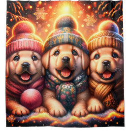 イエロー・ラブラドール・レトリーバー初雪お洒落冬 シャワーカーテン