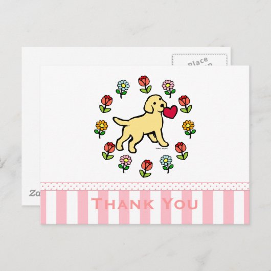 イエロー・ラブラドール・レトリーバー子犬と赤いハートフローラ ポストカード (正面/裏面)