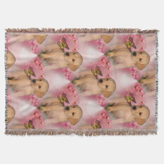 イエロー・ラブラドール・レトリーバー子犬の蝶の犬のパターン スローブランケット (正面)
