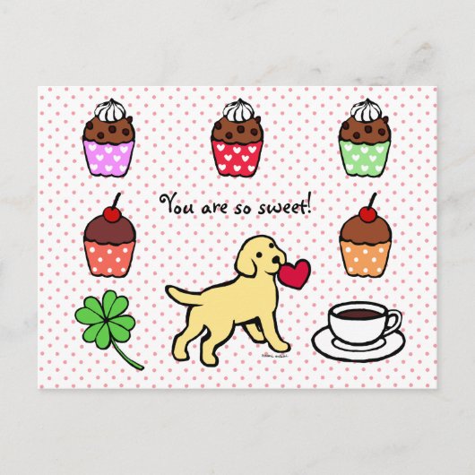 イエロー・ラブラドール・レトリーバー子犬ハート漫画 ポストカード (正面)