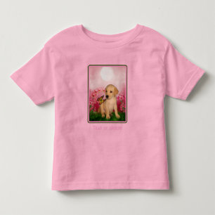 イエロー・ラブラドール・レトリーバー子犬バタフライリーブラワーズドッグアート トドラーTシャツ