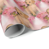 イエロー・ラブラドール・レトリーバー子蝶の動物模様 ラッピングペーパー (ロールコーナー)