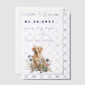 イエロー・ラブラドール・レトリーバー犬とワイルドフラワー日付を保存 ベラム紙招待状 (オフセット (招待状))