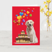 イエロー・ラブラドール・レトリーバー&ケーキハッピーバースデー カード (黄色い花)
