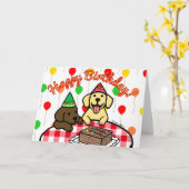 イエロー・ラブラドール・レトリーバー&チョコレートラボ誕生日 カード (黄色い花)