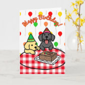 イエロー・ラブラドール・レトリーバー&ブラックラボ誕生日 カード (黄色い花)