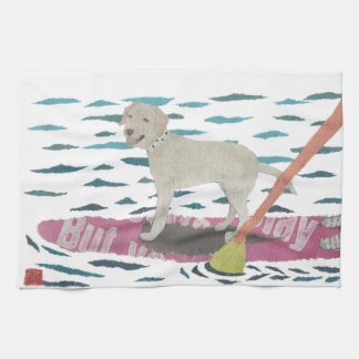 イエロー・ラブラドール・レトリーバー、ラブラドル・レトリーバー犬、ビーチ犬 キッチンタオル