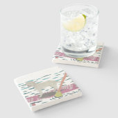 イエロー・ラブラドール・レトリーバー、ラブラドル・レトリーバー犬、ビーチ犬 ストーンコースター (横)