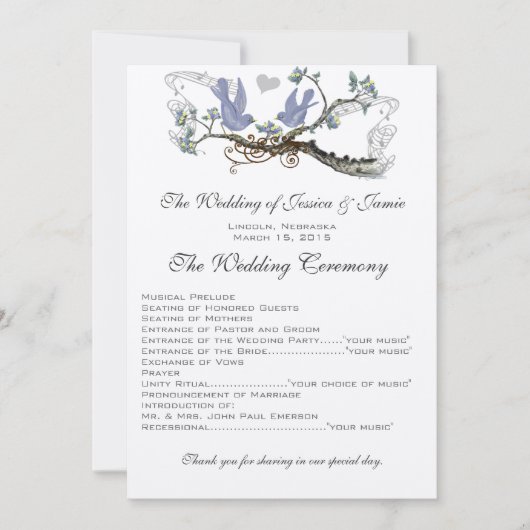 イエロー&ラベンダーヴィンテージラベバード結婚式 プログラム (正面)