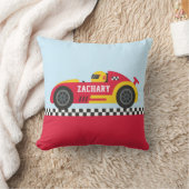 イエロー&レッドのレースカーボーイズルームデコール クッション (ブランケット)