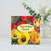 イエロー&レッドチューリップフラット誕生日カード カード (スタンド正面)