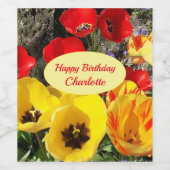 イエロー&レッドチューリップ誕生日 ワインラベル (シングルラベル)