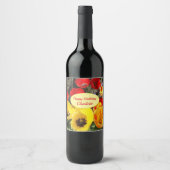 イエロー&レッドチューリップ誕生日 ワインラベル (正面)