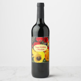 イエロー&レッドチューリップ誕生日 ワインラベル