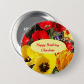 イエロー&レッドチューリップ誕生日 缶バッジ (正面&裏面)
