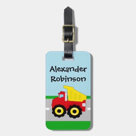 イエロー/レッドボーイズ小型トラック建築 ラゲッジタグ (正面縦)