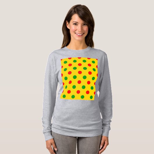 イエロー レッド グリーン 水玉 デザイン Tシャツ (正面フル)