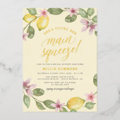 イエロー |レモンリースメインスクイーズブライダルシャワー 箔招待状 (正面)