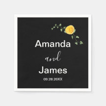 イエロー ローズとグリーン ヴァイン エレガント ブラック ウェディング