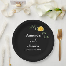 イエロー ローズとグリーン ヴァイン エレガント ブラック ウェディング