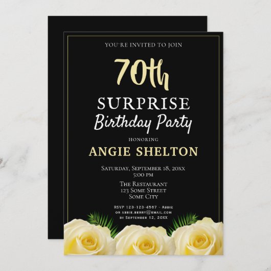 イエロー・ローズ・トロピカル70回サプライズ・バースデー・パーティー 招待状 (正面/裏面)