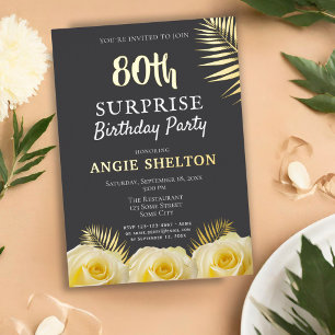 イエロー・ローズ 80歳 サプライズ誕生日パーティー ゴールド 箔招待状