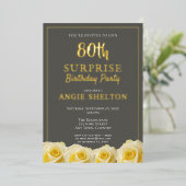 イエロー・ローズ 80歳 サプライズ誕生日パーティー 箔招待状 (立ち正面)