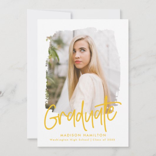 イエロー |写真名門私立校風の卒業パーティーのスクリプト 招待状 (正面)